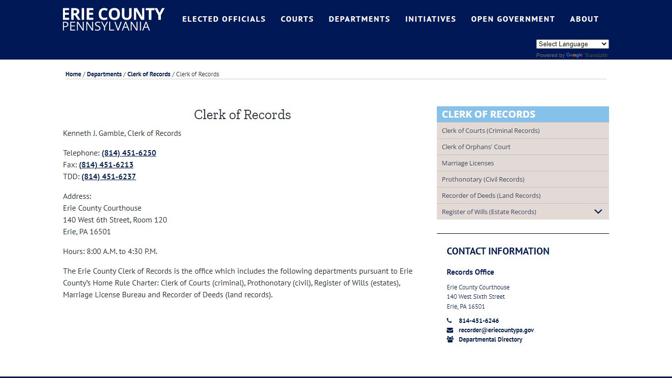 Clerk of Records - Erie County, PA