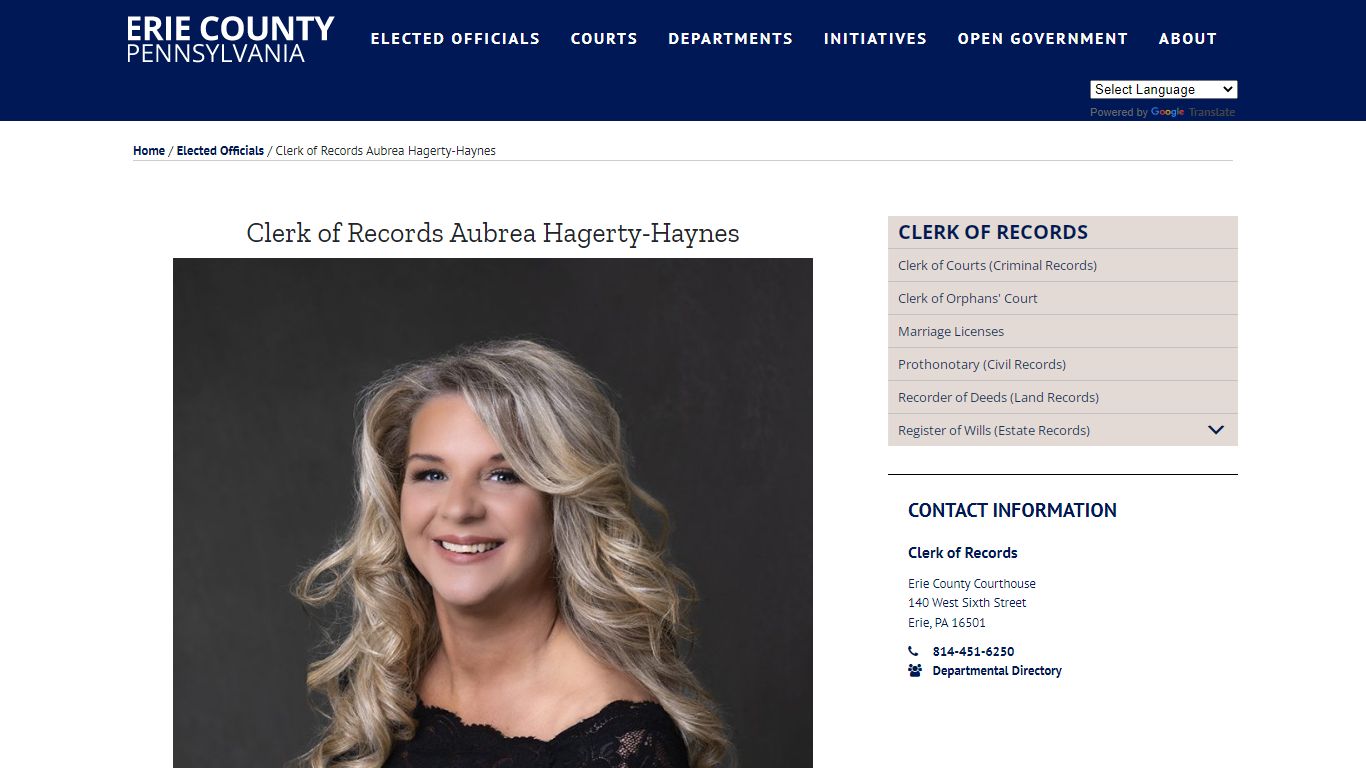 Clerk of Records Aubrea Hagerty-Haynes - Erie County, PA